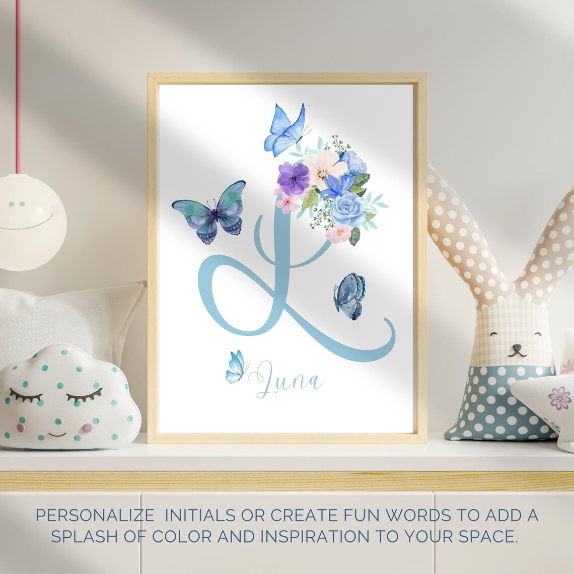 Personalized Floral Butterfly Initial Print | Custom Name Nursery Wall ...
