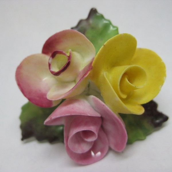 Flower Porcelain Brooch Yellow Pink Green Vintage Pin England