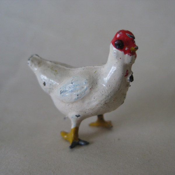 Chicken Figurine Metal Vintage White Miniature Toy Bird England