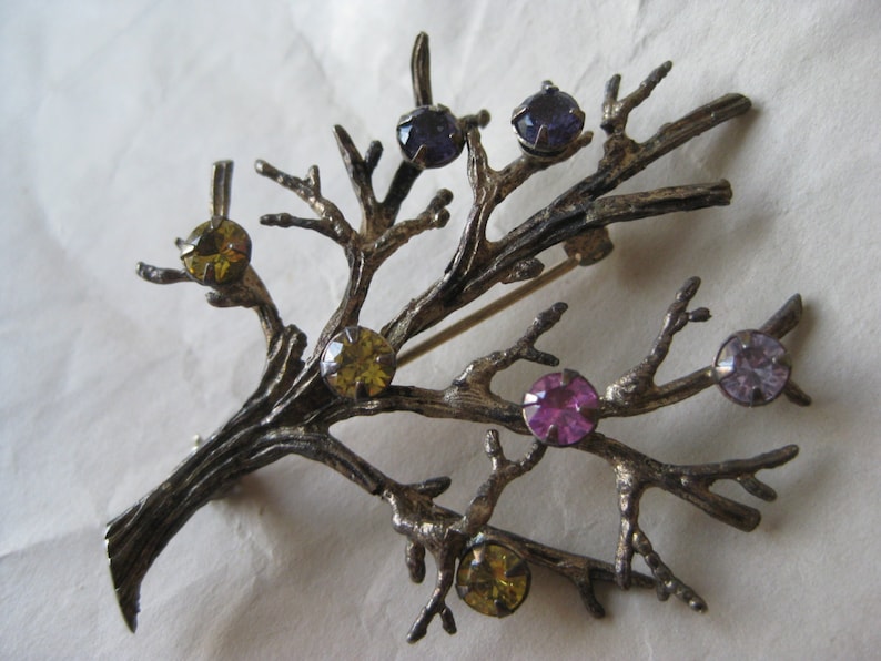 Family Birthstone Tree Sterling Gold Brooch Pink Yellow Purple S Family Birthstone Tree Sterling Gold Brooch Pink Yellow Purple S