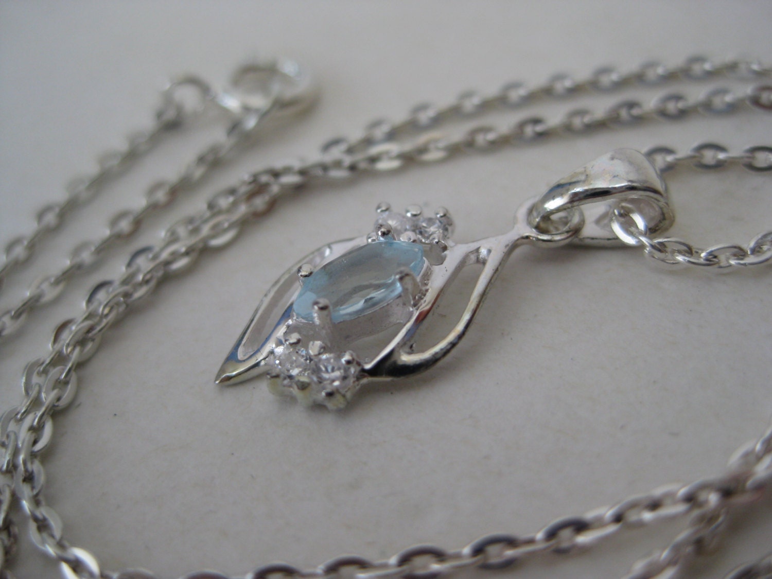 Blue Topaz Marquise Necklace Sterling Silver Vintage Pendant - Etsy