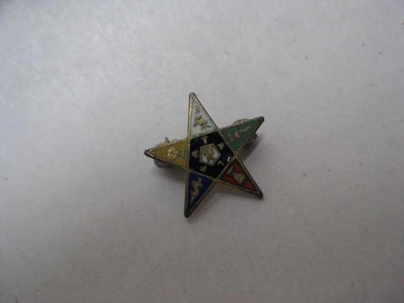 Eastern Star Sterling Enamel Brooch Pin Gold Vintage 925