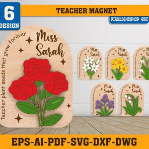 Gepersonaliseerde leraar bloem magneet, gepersonaliseerde leraar cadeau bloemen, leraar waardering cadeau, leraar magneet, cadeaus schoolmagneet