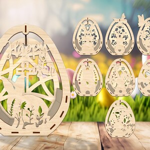 Happy Easter Day Candle Holder Standing Svg, DIY Floral Spring Scene Template Svg, Wooden Easter Egg Lasercut File Svg, Easter Bunny Lantern