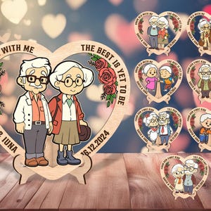 Parejas mayores de San Valentín Svg, Archivo de corte SVG de pie de San Valentín, Letrero decorativo de San Valentín para cónyuges mayores, Regalo de aniversario, Presente romántico de madera Svg