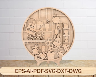 Spring Home decor SVG, Round Garden SVG, Laser Cut File, Glowforge svg File, Wood Round Sign, Home decor, Cut file svg