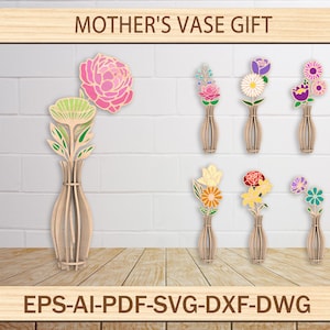Vase Flower with Stand SVG Laser Cut File, Vase Flower Holder SVG, Glowforge Digital Download Happy Gift For Mom Svg, Mommy Flowers SVG
