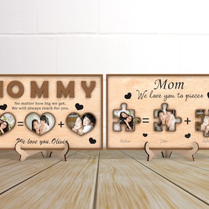 Marco de fotos de rompecabezas personalizado para el Día de la Madre SVG, regalos para el Día de la Madre SVG, marco cortado con láser 3D, piezas de amor de mamá SVG, regalo para mamá SVG, Glowforge