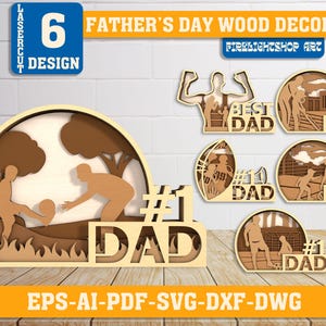 Sport Dad lasergesneden teken SVG-bundel, meerlaags Vaderdag houtdecor met papa-ontwerpen, Glowforge Cricut digitale bestanden