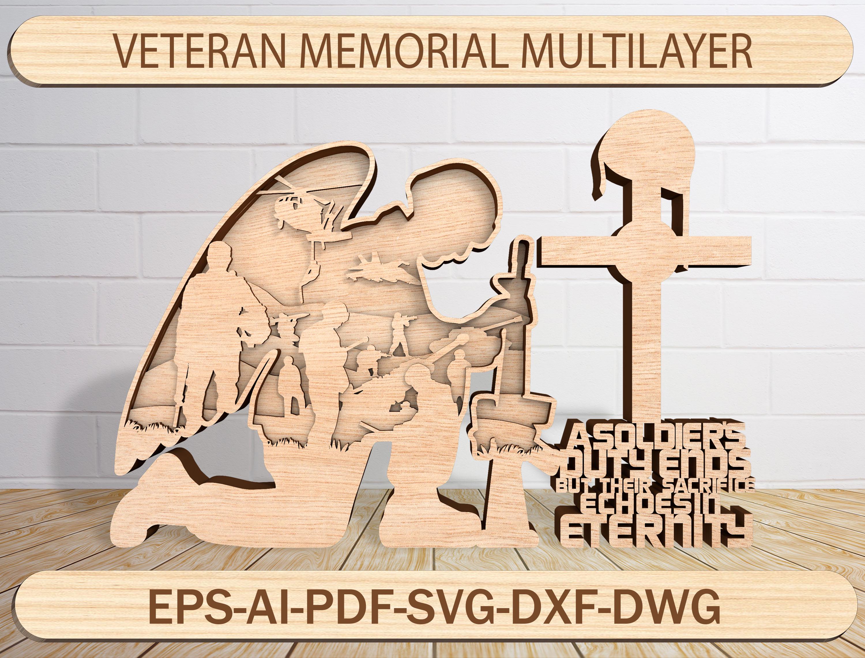 Veteran Memorial Multilayer Lasercut File, American Army Multilayers Svg, American Soldier with Flag,Soldier Svg,  Army Gift, Glowforge file