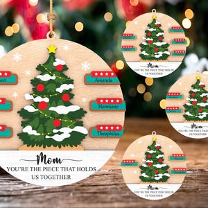 Adorno de nombre personalizado de Feliz Navidad Svg, regalo para padres, archivo cortado con láser Svg, nombre de niño personalizado, percha de madera redonda para decoración del hogar