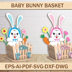 Cute Easter Bunny Wooden, easter gift basket laser cut, easter egg holder SVG, easter bunny basket holder lasercut, Happy Easter svg