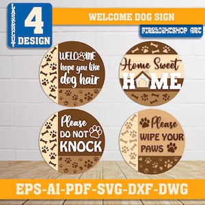 Welcome Dog Sign, Digital download, Round door hanger svg, Glowforge laser file, Cricut, Dog lover decor, Dog welcome svg