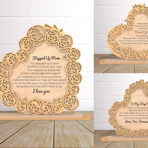 Corazón de flores para el Día de la Madre Svg, Marco floral de madera, Decoración para el Día de la Madre Svg, Para mi madrastra, Regalo para mamá, Día de la Madre Svg, Archivo cortado con láser