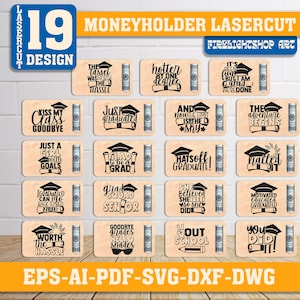 Set de 19 diseños de porta billetes de felicitación de graduación, porta billetes para estudiantes de último año de 2025, regalo de graduación, clase de 2025, archivo cortado con láser