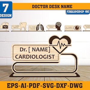 Targhette personalizzate per scrivania del medico, targhetta con nome tagliata al laser, supporto per targhetta personalizzata con nome del medico in formato SVG, targhetta con nome del medico, targhetta medica in formato SVG, lima Glowforge