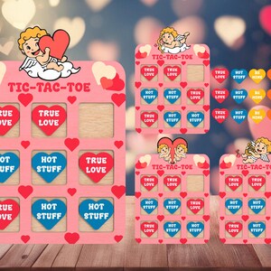 Happy Valentine's Day Tic Tac Toe bordspel Svg, mooie baby Cupido Svg, Be Mine Kiss Me True Love Lasercut bestand Svg, grappig spel voor paar