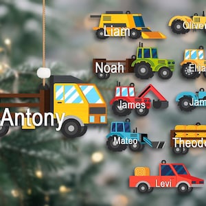 Farm Vehicle Ornament Bundle SVG, Personalized Tractor Truck Christmas Ornament, Layered Laser Cut File for Kids, Family Glowforge Svg