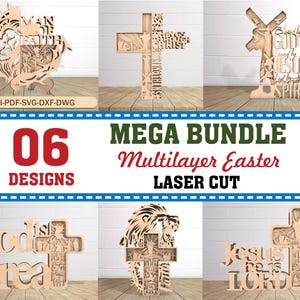 Bundle 06 Decorazione stand Pasquale Risorto SVG, Giorno di Pasqua svg, Lui è Risorto svg, Arte della croce cristiana di Gesù svg, File svg Glowforge, File tagliati al laser