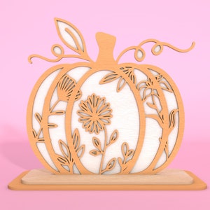 Dynie Kwiatowe Stojące Dekoracje Svg, Dynie Warstwowe Drewniane Svg, Dekoracje Jesienne Wiejskie, Święto Dziękczynienia Svg, Glowforge Laser Cut