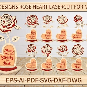File di taglio laser di rose, regalo per la festa della mamma, file di taglio laser di rose d'amore, nome di rose in legno SVG, Glowforge Rose, rosa SVG, rosa in legno SVG