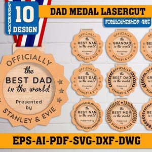 Gepersonaliseerde beste vader ooit medaille SVG, Vaderdag houten Award ontwerp, lasergesneden digitaal bestand voor Glowforge, MDF gegraveerde trofee-sjabloon