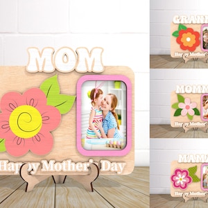 Mother's Day Flower Magnet Photo Frame Svg, Wooden Floral Frame, Mother Day Photo Frame, Photo Gift For Mom, Gift for Mama, Laser Ready File