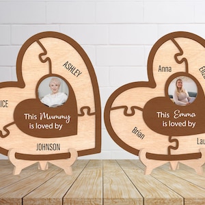 Personalized Mother&#39;s Day Puzzle Piece Sign , Mummy Heart Sign Cutfile,Gifts for Mom from Kids, Mother Day Svg,Lasercut File,Glowforge File