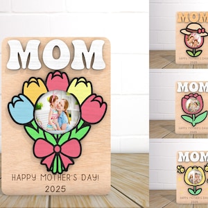 Mother's Day Tulip Magnet Photo Frame Svg, Mom Photo Frame, Photo Gift For Mom, Gift for Mama, Wooden Flower Frame,Laser Ready File