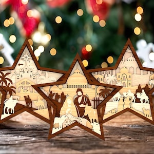 3D Multilayer Krippenstern Stehend Aufsteller, Heilige Familie Lasercut Datei Aufdruck, Holztisch Dekor, Weihnachtskrippe Aufdruck, Frohe Weihnachten Baby Jesus