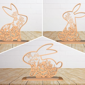 Ostern Laser Cut Dateien Hase SVG bündel, Floral Kaninchen mehrschichtige Digitaler Download Lasercut Datei svg, Oster-Dekor-Svg, Glowforge