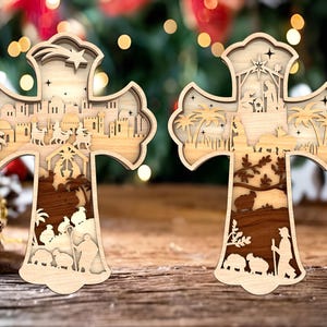 Multilayer-Krippenkreuz, Holzkrippe LaserCut-Datei, Frohe Weihnachten, Baby Jesus, Heilige Familie, Weisen