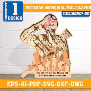 Memorial de veteranos multicapa, SVG multicapa del ejército estadounidense, SVG de soldado estadounidense con bandera, bandera estadounidense, águila calva, veterano, regalo del ejército/P181