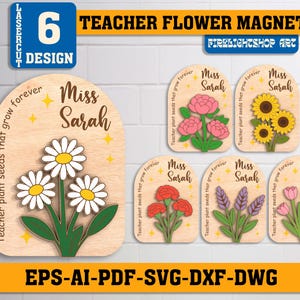 Aimant personnalisé fleur enseignant, fleurs cadeau enseignant personnalisées, cadeau appréciation enseignant, aimant enseignant, cadeaux aimant école
