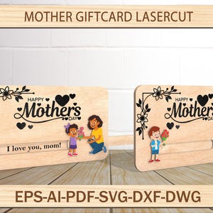 Carte-cadeau coupe fichier, cadeau fête des mères Svg, cadeau maman fichier découpé au laser, fête des mères SVG, fichier Glowforge fête des mères, fichier découpé au laser, numérique