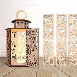 Spring Flower Lantern Standing Lasercut File Svg, Fish Lantern Decor Svg, Pattern Lamp Candle Holder Svg, DIY Shadow Box Svg, Glowforge