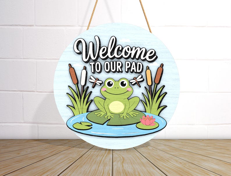 Welcome to Our Pad Door Sign, Frog Door Hanger, Funny Frog Porch Decor ...
