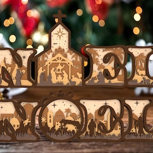 3D Multilayer Krippe Stehend Auf Holztisch Dekoration Aufsteller, Baby Jesus Aufdruck, Noel Kirche Lasercut Datei Aufleger, Holztisch Dekoration Aufsteller, Frohe Weihnachten Aufsteller