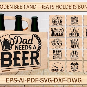 3D Holz Bier und Leckerei Halter Bündel, Bier und Snack Halter Lasercut, Vatertag Zitate svg, tragbare Bierflasche und Snackbox svg