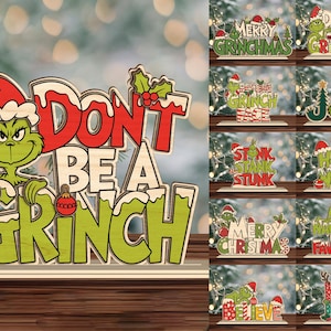 Funny Christmas Table Sign SVG Bundle, Layered Holiday Standee Template, Glowforge Laser Cut Wooden Xmas Decoration Files