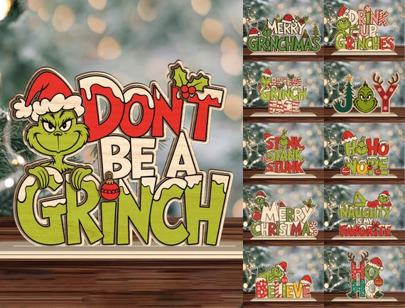 Funny Christmas Table Sign SVG Bundle, Layered Holiday Standee Template, Glowforge Laser Cut Wooden Xmas Decoration Files