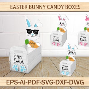 Scatola coniglietto pasquale SVG, scatola dolcetti pasquali SVG, supporto portauovo Glowforge svg cricut portauovo pasquale dxf cnc modello vettoriale, giorno di Pasqua SVg