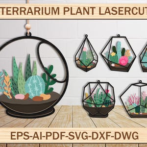 Planta de terrário Arquivo de corte a laser, planta de casa Svg, arquivo de corte de terrário exclusivo, decoração de madeira de jardim, planta, cabide Svg, arquivos Glowforge SVG