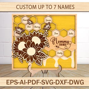 Gepersonaliseerde bijenkorf bloem familie teken SVG, Grandbabees teken svg, cadeau voor moeder, Moederdag cadeaus svg, Glowforge lasergesneden bestanden