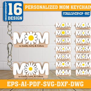 Personalisierte Mom Schlüsselbund Laser-Datei, Mutter Tag Schlüsselbund SVG, Floral Mom Schlüsselbund Laser-Datei, Daisy Mom Schlüsselbund Datei, Laser Gravur SVG
