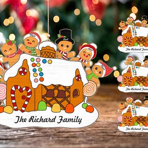Personalized Gingerbread Family Ornament Svg, Customize Name Svg, Merry Christmas Family Svg, Wooden Candy House Ornament, Lasercut File Svg