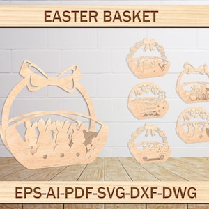 Fichier découpé au Laser en bois d'oeufs de panier de lapin de Pâques, panier de Pâques svg, svg de panier de lapin de Pâques, panier de Pâques découpé au laser pour glowforge