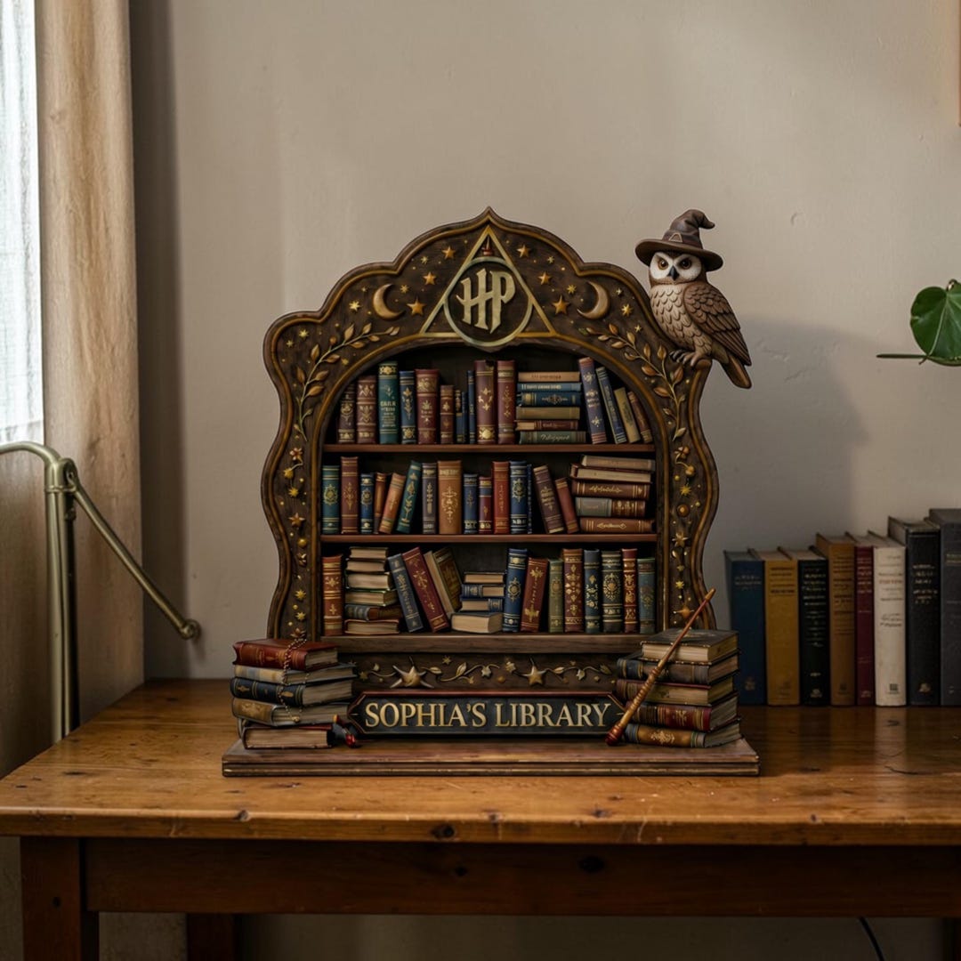 Wizard Library Large Personalized Wizard Library Wooden Block, Magic Bookshelf Decor ...