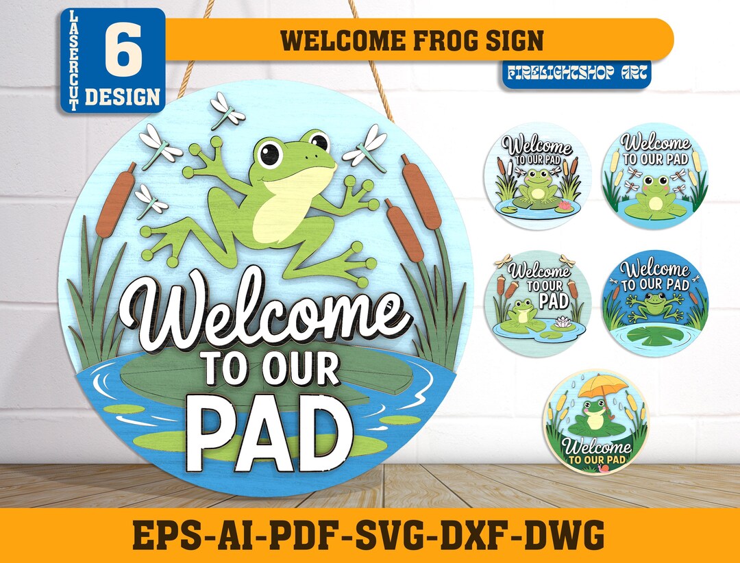 Welcome to Our Pad Door Sign, Frog Door Hanger, Funny Frog Porch Decor ...
