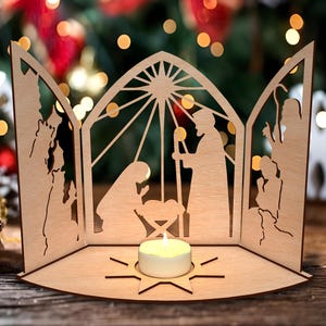 Stojąca lampa bożonarodzeniowa do szopki, plik do cięcia laserowego Svg, lampa bożonarodzeniowa Svg, dekoracje na świece, plik Glowforge